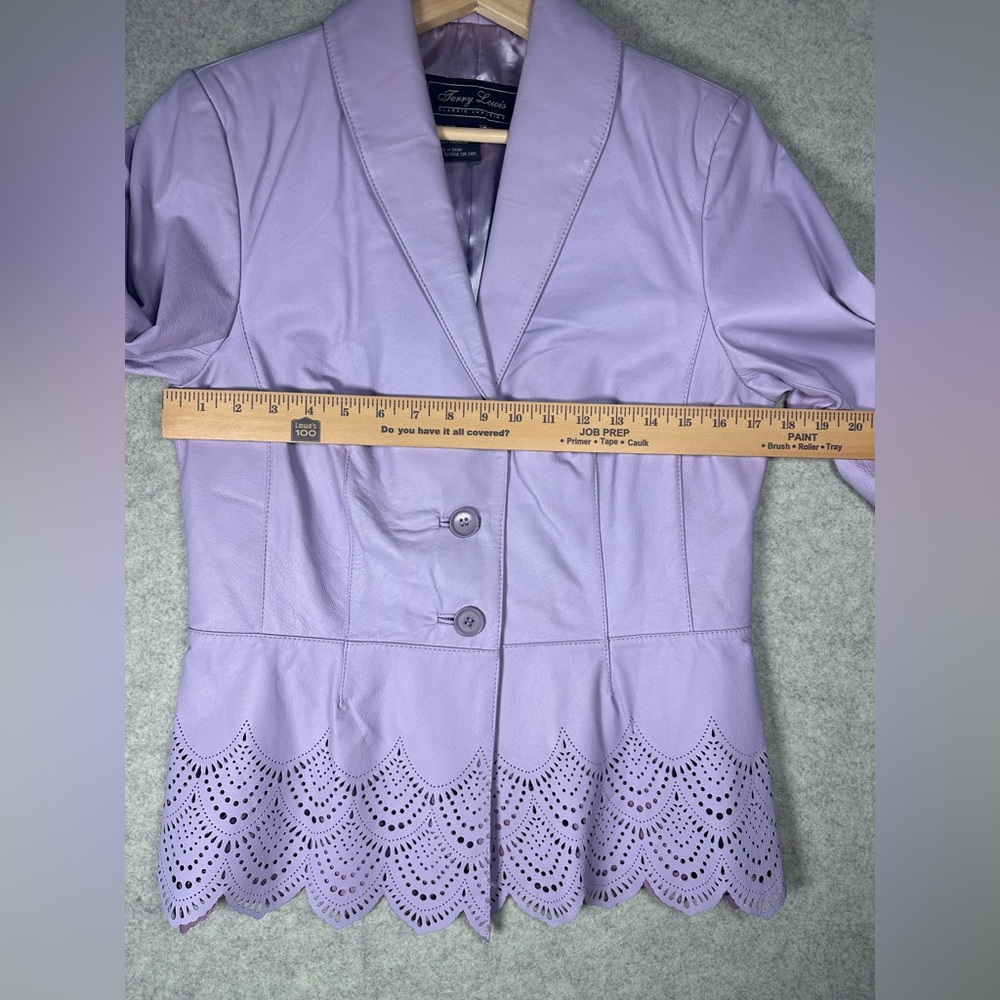 Terry Lewis Classic Luxuries Lavender Leather Scalloped Lined Blazer xs s - Picture 3 of 10